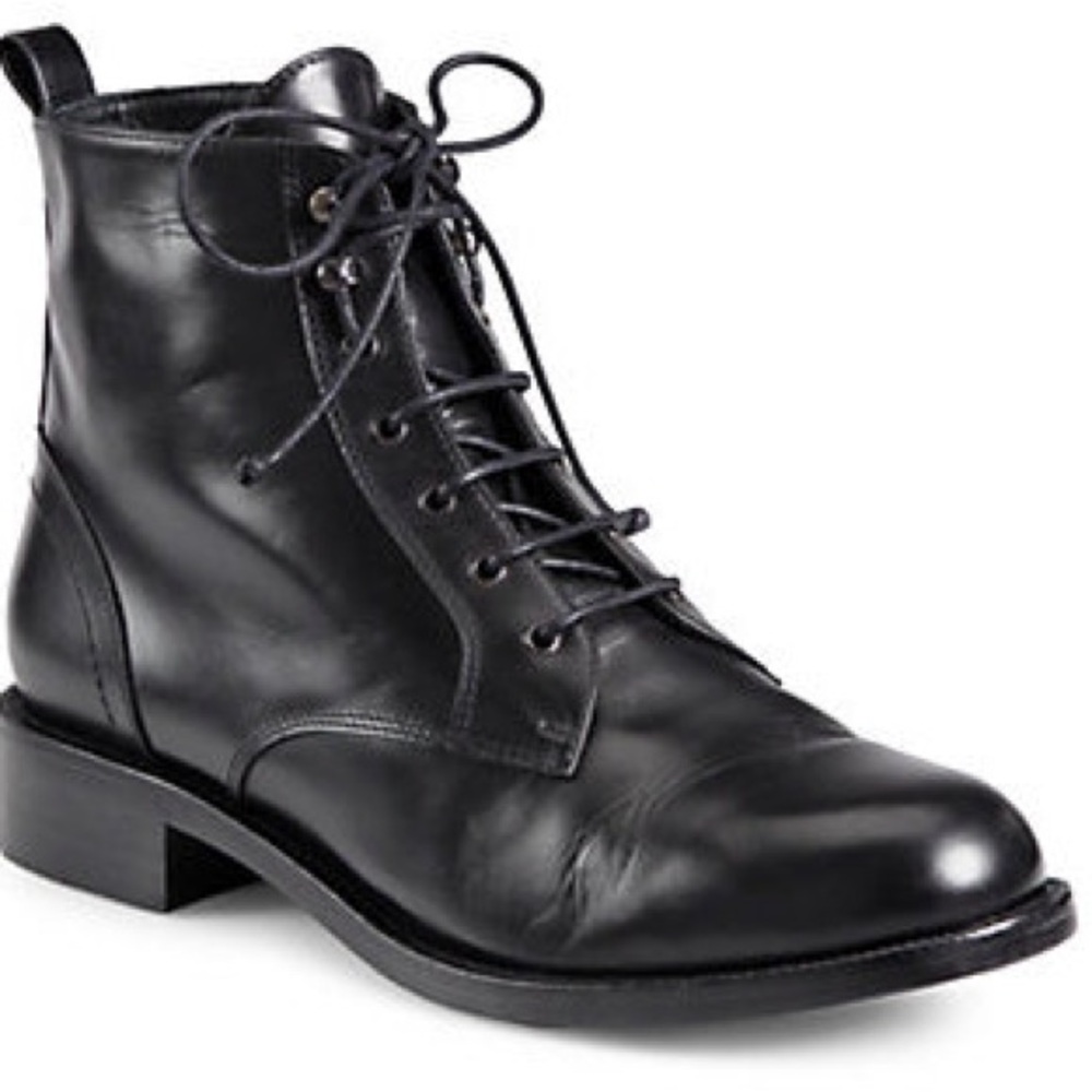 SAINT LAURENT Patti black leather army lace-up combat ankle boot 36